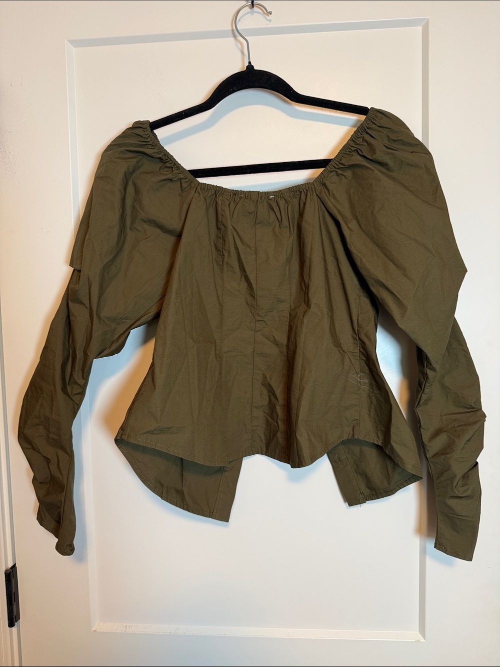 The Shirt by Rochelle Behrens Square Neck Button-Front Top in Olive - XS - Picture 7 of 7